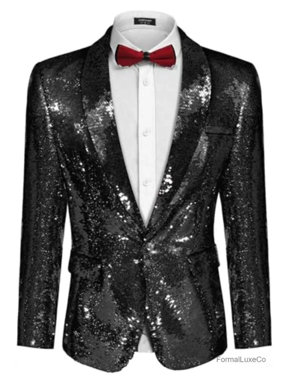 Sequin Tuxedo Jacket for Men Wedding Prom Party One Button Shawl Collar